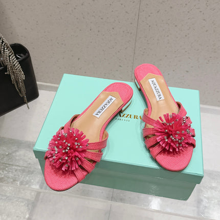 AQUAZZURA 26S SANDALS IN PINK WOVEN RAFFIA