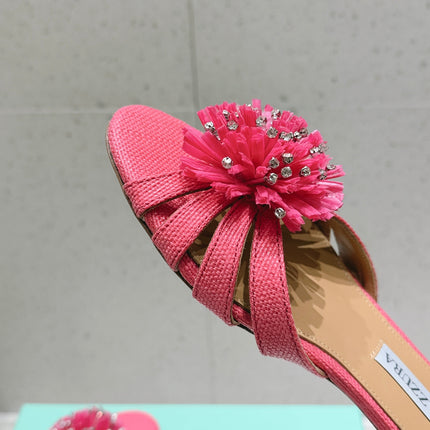 AQUAZZURA 26S SANDALS IN PINK WOVEN RAFFIA