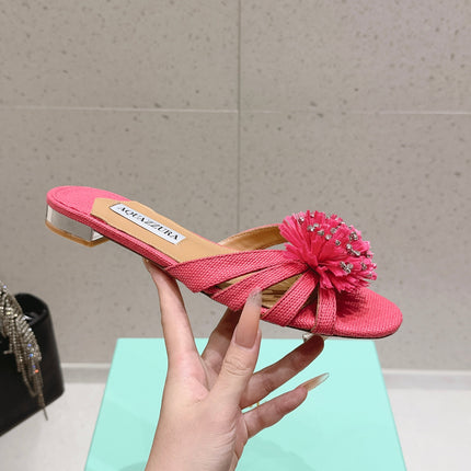 AQUAZZURA 26S SANDALS IN PINK WOVEN RAFFIA
