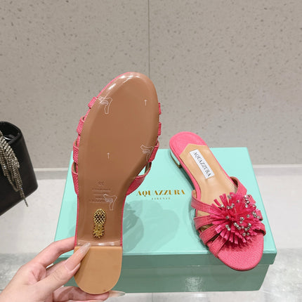 AQUAZZURA 26S SANDALS IN PINK WOVEN RAFFIA