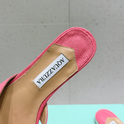 AQUAZZURA 26S SANDALS IN PINK WOVEN RAFFIA