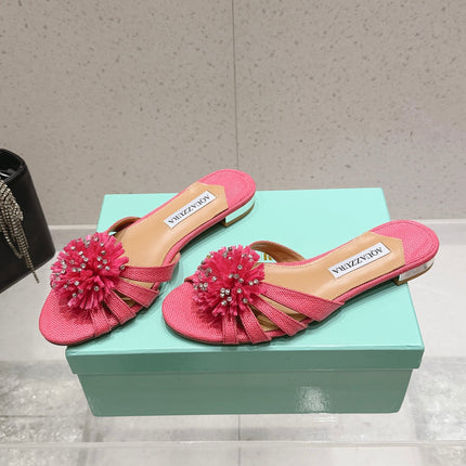 AQUAZZURA 26S SANDALS IN PINK WOVEN RAFFIA