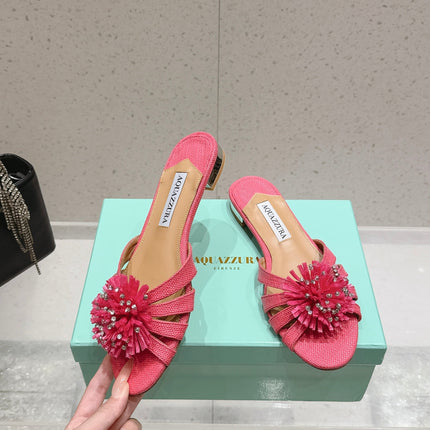 AQUAZZURA 26S SANDALS IN PINK WOVEN RAFFIA