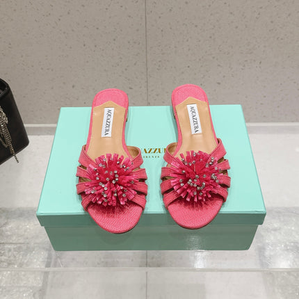 AQUAZZURA 26S SANDALS IN PINK WOVEN RAFFIA