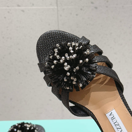 AQUAZZURA 26S SANDALS IN BLACK WOVEN RAFFIA