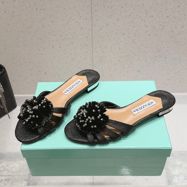 AQUAZZURA 26S SANDALS IN BLACK WOVEN RAFFIA