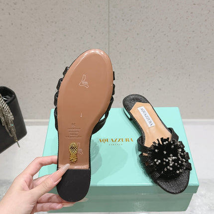 AQUAZZURA 26S SANDALS IN BLACK WOVEN RAFFIA