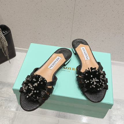 AQUAZZURA 26S SANDALS IN BLACK WOVEN RAFFIA
