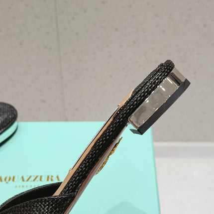 AQUAZZURA 26S SANDALS IN BLACK WOVEN RAFFIA