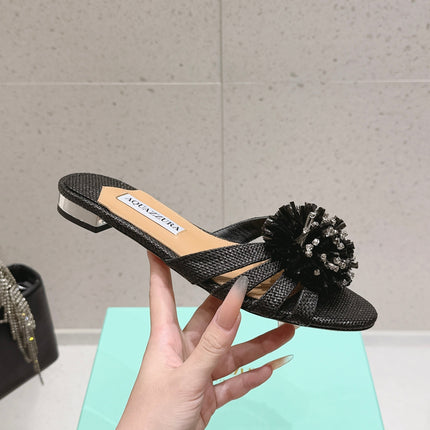 AQUAZZURA 26S SANDALS IN BLACK WOVEN RAFFIA