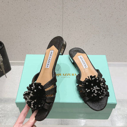 AQUAZZURA 26S SANDALS IN BLACK WOVEN RAFFIA