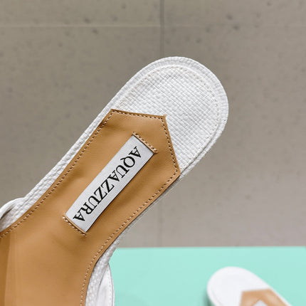 AQUAZZURA 26S SANDALS IN WHITE WOVEN RAFFIA