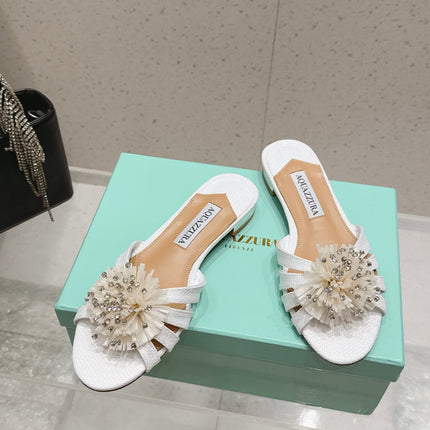 AQUAZZURA 26S SANDALS IN WHITE WOVEN RAFFIA