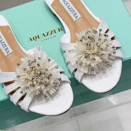 AQUAZZURA 26S SANDALS IN WHITE WOVEN RAFFIA