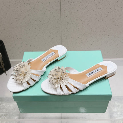 AQUAZZURA 26S SANDALS IN WHITE WOVEN RAFFIA