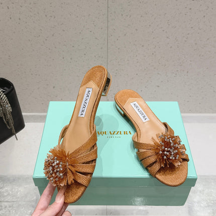 AQUAZZURA 26S SANDALS IN BROWN WOVEN RAFFIA