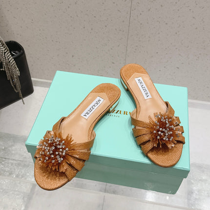 AQUAZZURA 26S SANDALS IN BROWN WOVEN RAFFIA