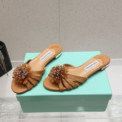 AQUAZZURA 26S SANDALS IN BROWN WOVEN RAFFIA