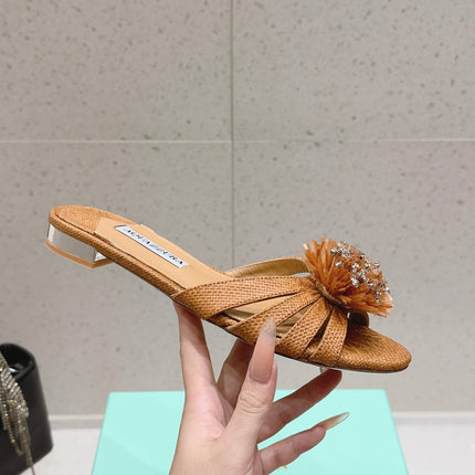AQUAZZURA 26S SANDALS IN BROWN WOVEN RAFFIA