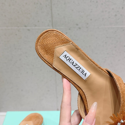 AQUAZZURA 26S SANDALS IN BROWN WOVEN RAFFIA