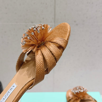 AQUAZZURA 26S SANDALS IN BROWN WOVEN RAFFIA