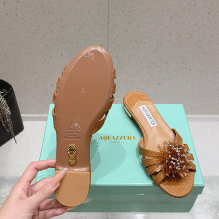 AQUAZZURA 26S SANDALS IN BROWN WOVEN RAFFIA