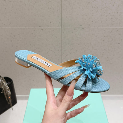 AQUAZZURA 26S SANDALS IN LIGHT BLUE WOVEN RAFFIA