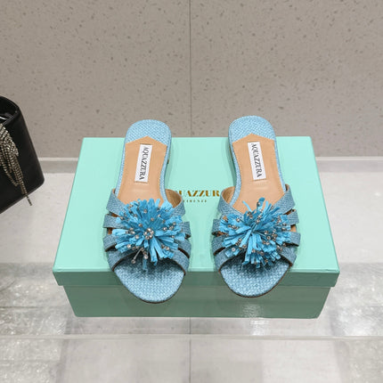 AQUAZZURA 26S SANDALS IN LIGHT BLUE WOVEN RAFFIA