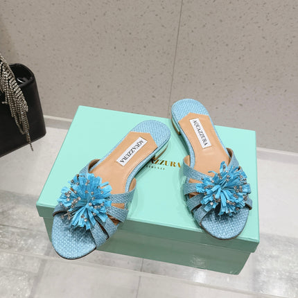 AQUAZZURA 26S SANDALS IN LIGHT BLUE WOVEN RAFFIA