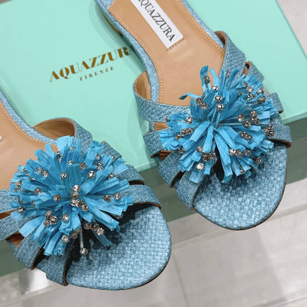 AQUAZZURA 26S SANDALS IN LIGHT BLUE WOVEN RAFFIA