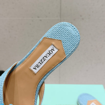 AQUAZZURA 26S SANDALS IN LIGHT BLUE WOVEN RAFFIA