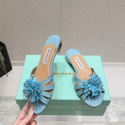 AQUAZZURA 26S SANDALS IN LIGHT BLUE WOVEN RAFFIA