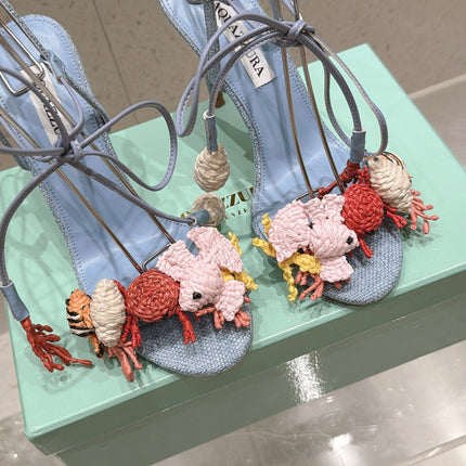 AQUAZZURA 26S HIGH-HEEL SANDALS 100 MM IN LIGHT BLUE LAMBSKIN
