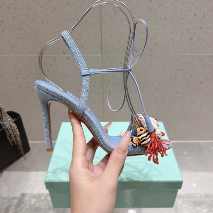 AQUAZZURA 26S HIGH-HEEL SANDALS 100 MM IN LIGHT BLUE LAMBSKIN