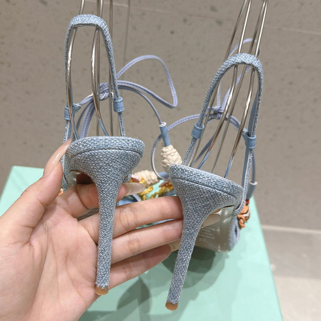 AQUAZZURA 26S HIGH-HEEL SANDALS 100 MM IN LIGHT BLUE LAMBSKIN