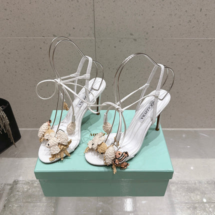 AQUAZZURA 26S HIGH-HEEL SANDALS 100 MM IN WHITE LAMBSKIN