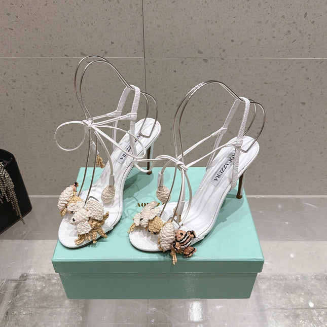 AQUAZZURA 26S HIGH-HEEL SANDALS 100 MM IN WHITE LAMBSKIN