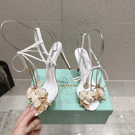 AQUAZZURA 26S HIGH-HEEL SANDALS 100 MM IN WHITE LAMBSKIN