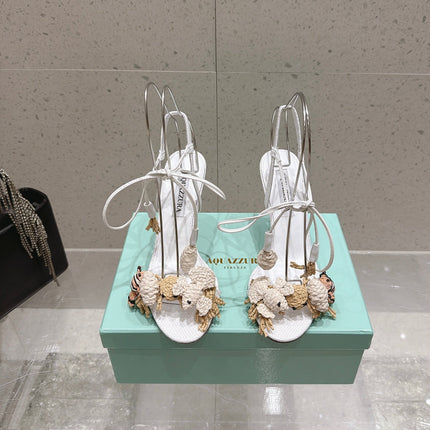 AQUAZZURA 26S HIGH-HEEL SANDALS 100 MM IN WHITE LAMBSKIN