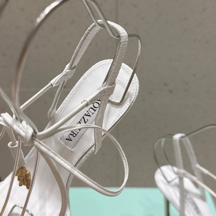 AQUAZZURA 26S HIGH-HEEL SANDALS 100 MM IN WHITE LAMBSKIN