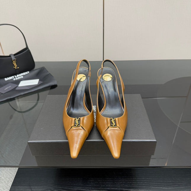 YSL 25S SLINGBACK HIGH HEELS 90 MM IN COPPER BROWN LAMBSKIN WITH GOLD HARDWARE STYLE 11