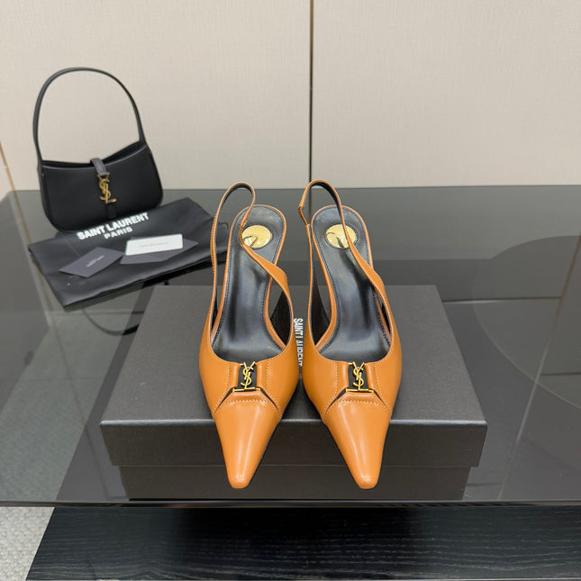 YSL 25S SLINGBACK HIGH HEELS 90 MM IN DARK ORANGE LAMBSKIN WITH GOLD HARDWARE STYLE 4