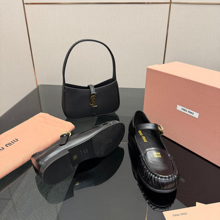 MIUMIU 25S LOAFERS WITH STRAP IN BLACK LAMBSKIN