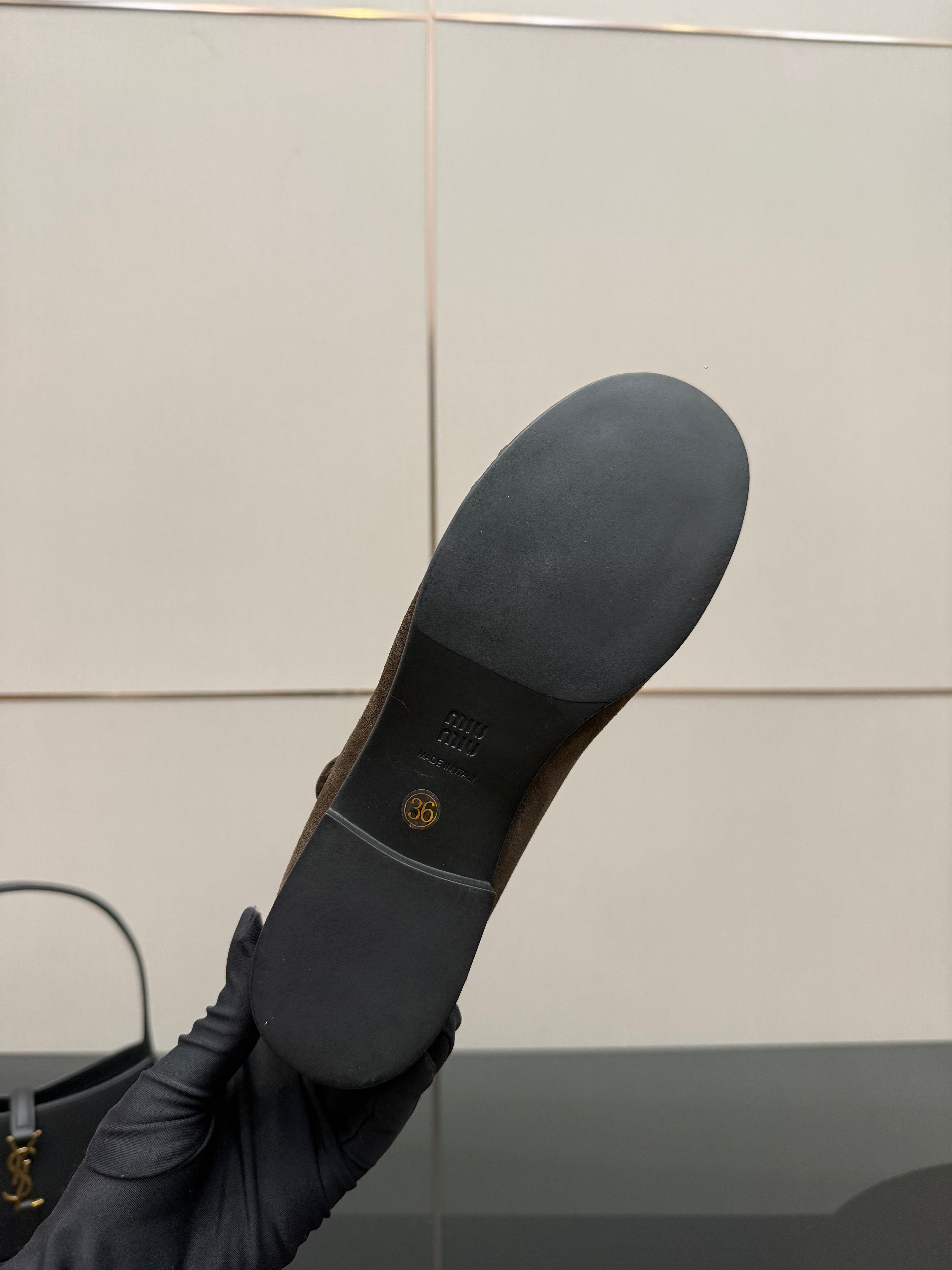 MIUMIU 25S LOAFERS WITH STRAP IN DARK BROWN SUEDE