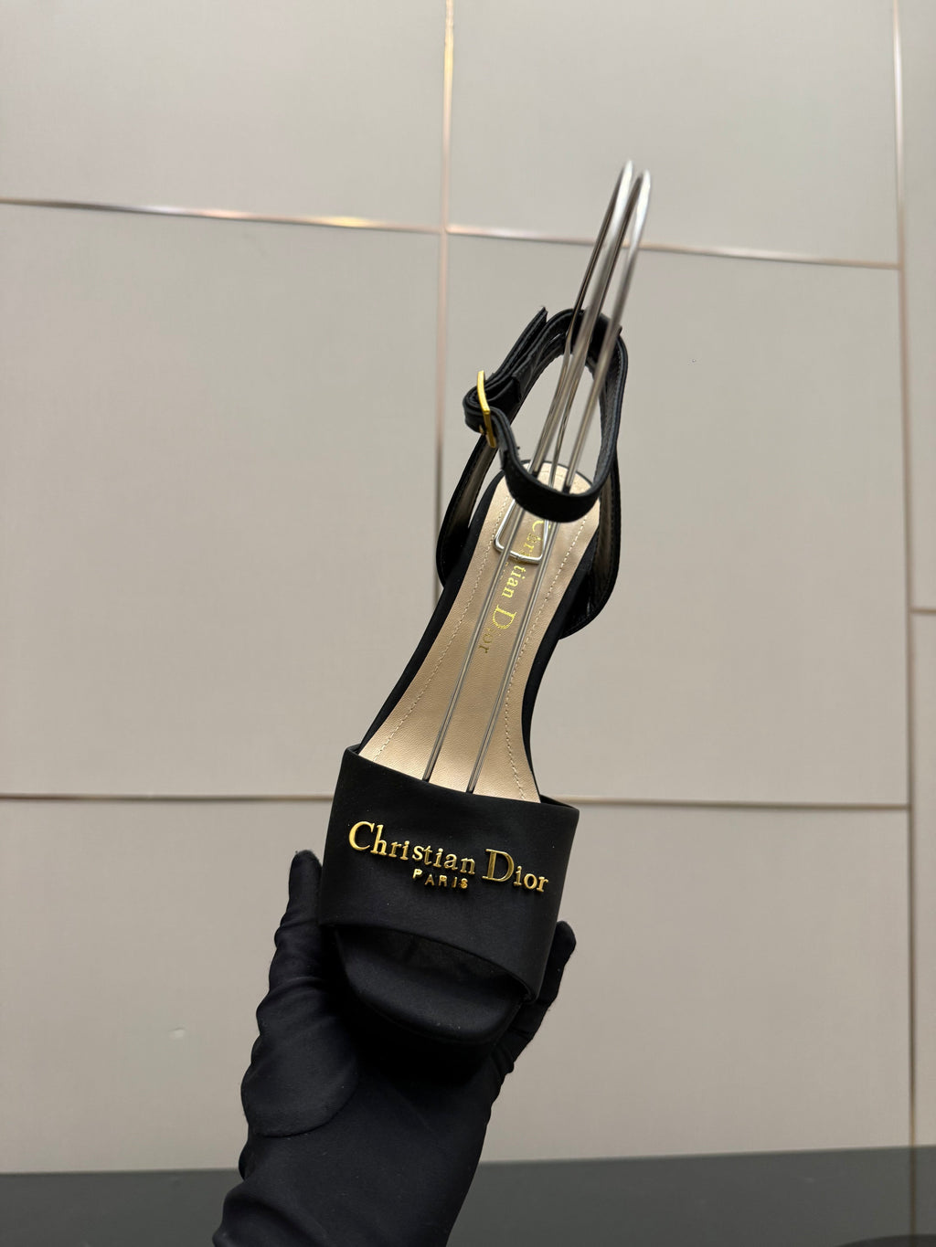 DIOR 26S HIGH HEEL SANDALS 120 MM IN BLACK SATIN