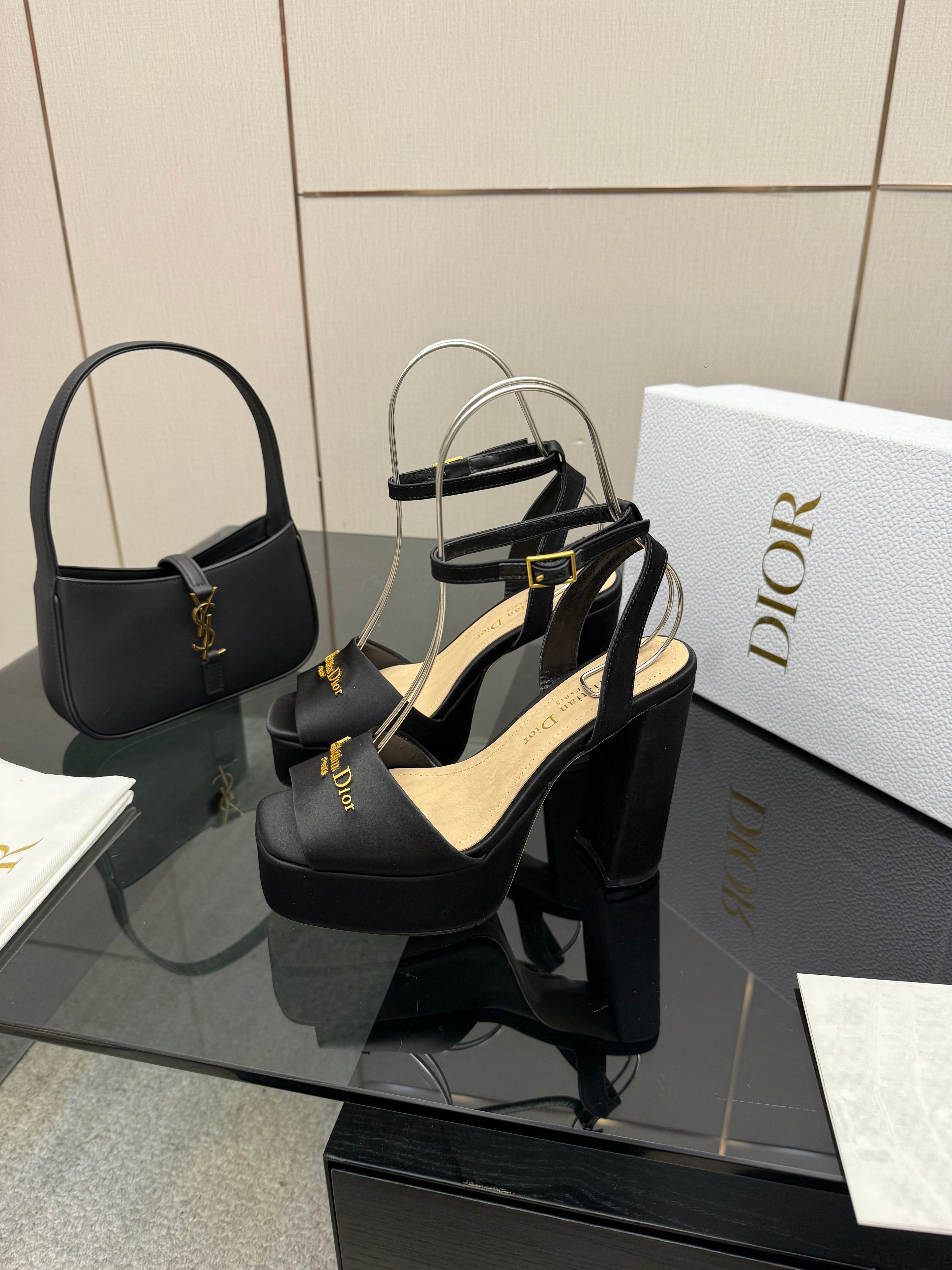 DIOR 26S HIGH HEEL SANDALS 120 MM IN BLACK SATIN