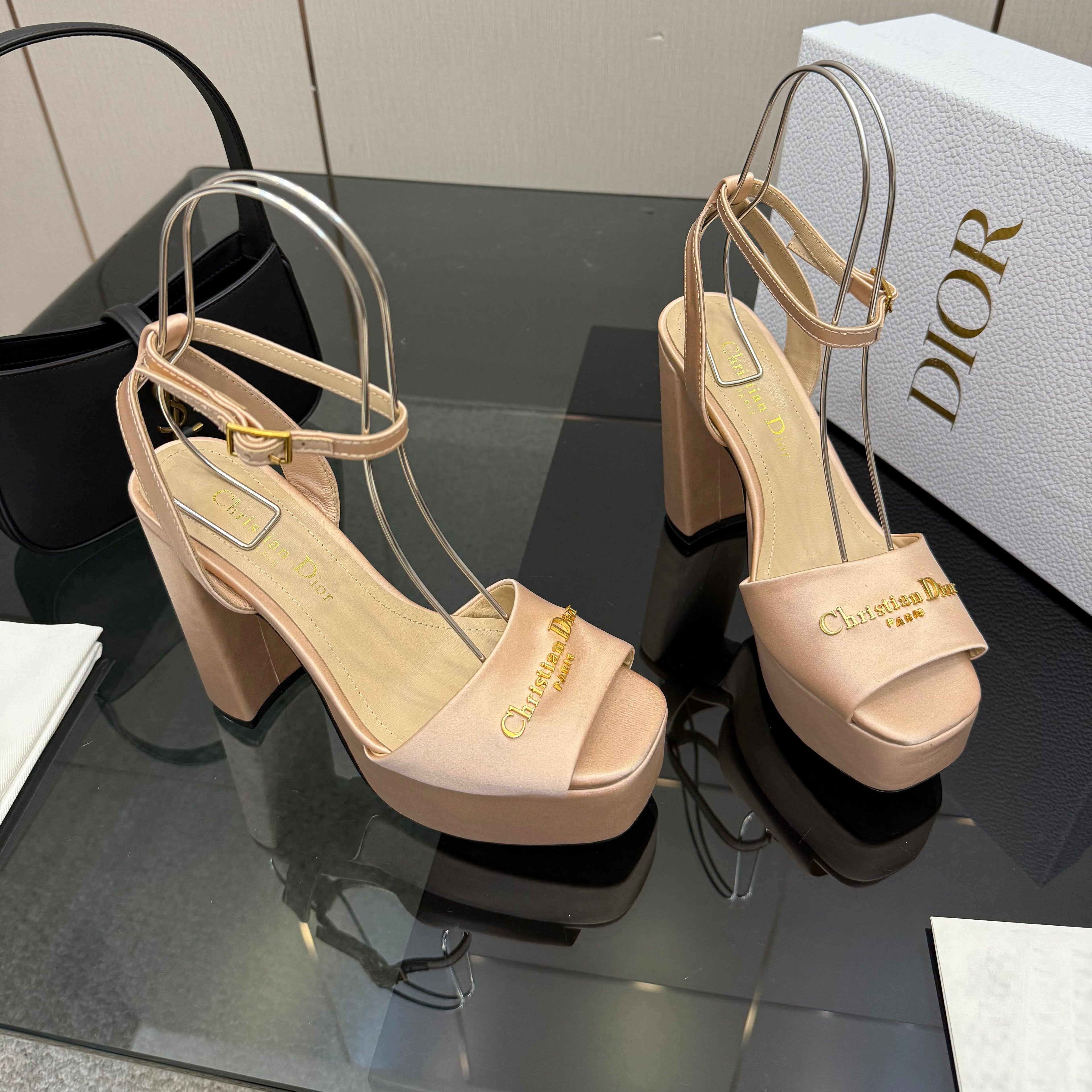 DIOR 26S HIGH HEEL SANDALS 120 MM IN NUDE BEIGE SATIN