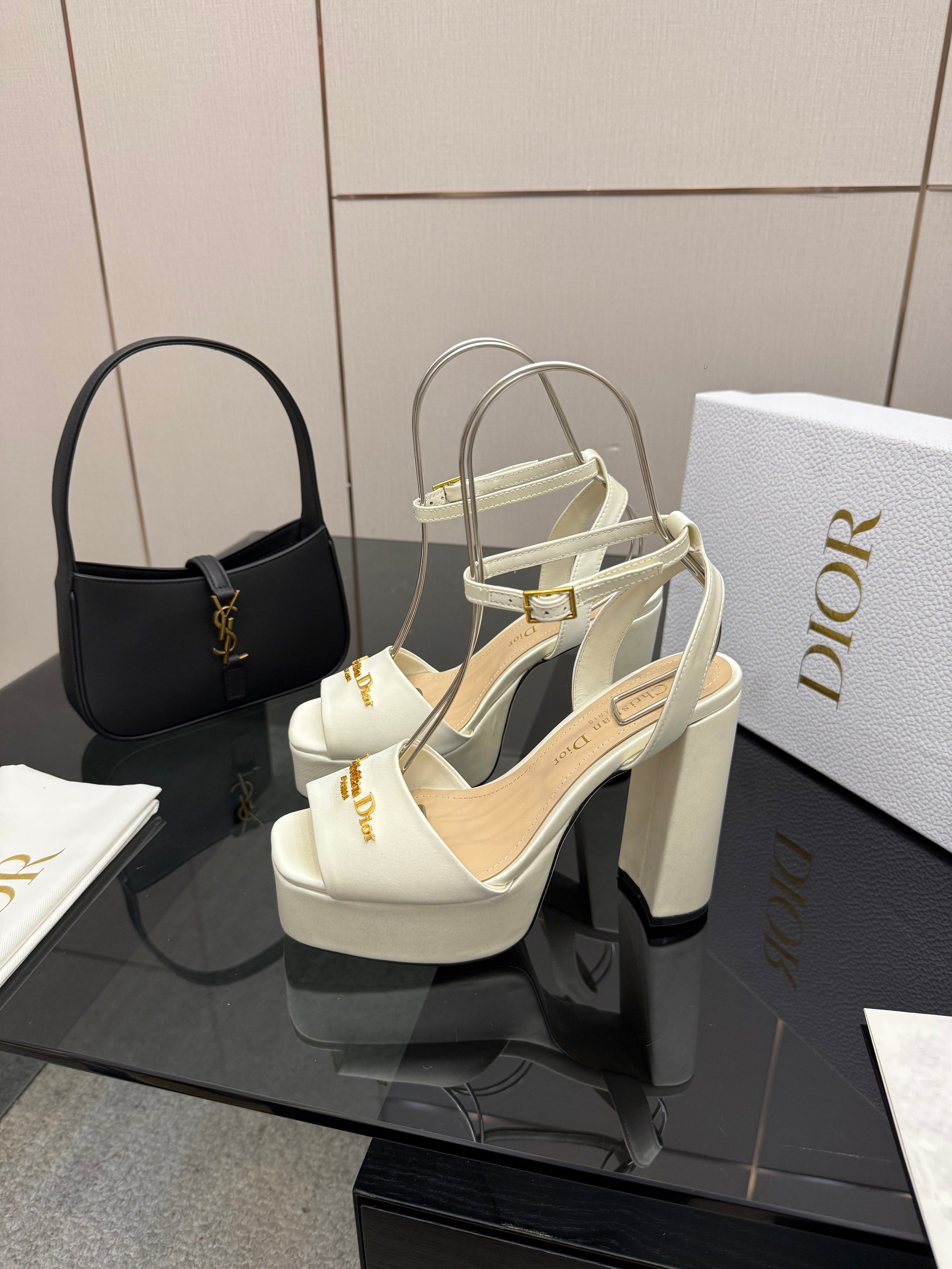 DIOR 26S HIGH HEEL SANDALS 120 MM IN WHITE SATIN