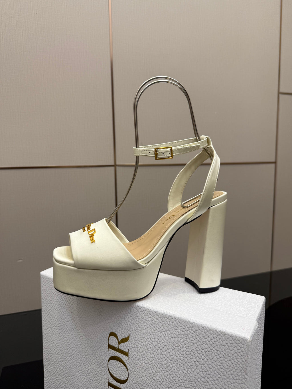 DIOR 26S HIGH HEEL SANDALS 120 MM IN WHITE SATIN