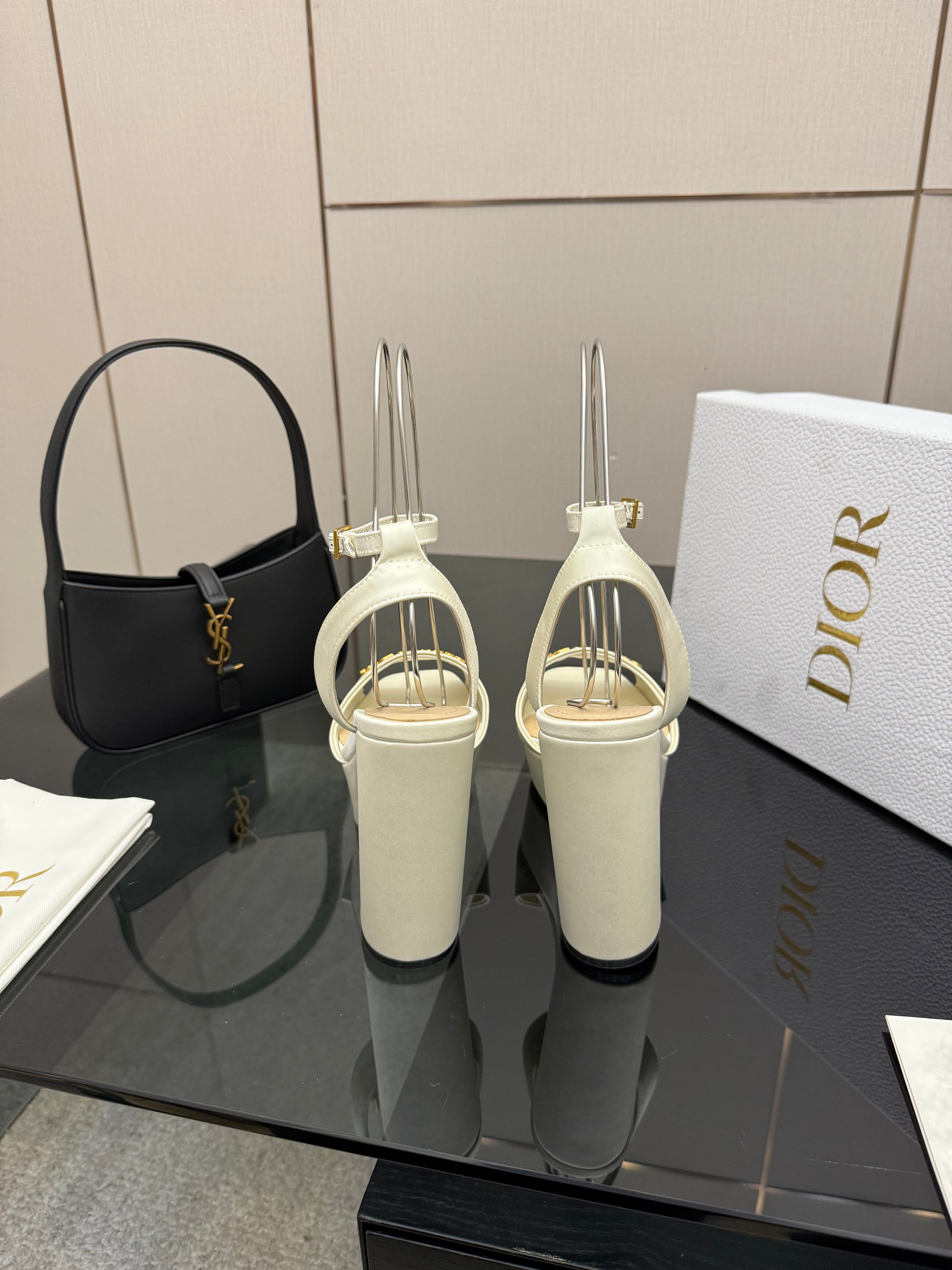 DIOR 26S HIGH HEEL SANDALS 120 MM IN WHITE SATIN
